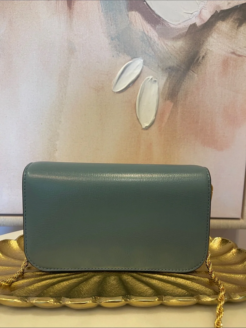 Tory Burch Teal Eleanor Leather Crossbody with Gold Logo Chain